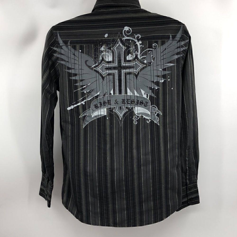 Rue 21 black striped button down long sleeve shirt